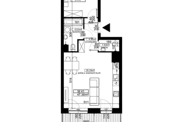 Rzut - Mieszkanie na sprzedaż 2 pokoje o powierzchni 47,38 m² - numer 41 w Ubocze