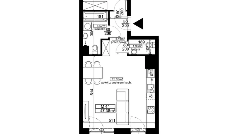 Rzut - Mieszkanie na sprzedaż 2 pokoje o powierzchni 47,38 m² - numer 41 w Ubocze