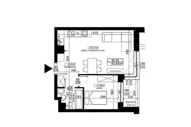 Rzut - Mieszkanie na sprzedaż 2 pokoje o powierzchni 40,49 m² - numer 34 w Ubocze