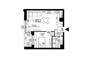 Rzut - Mieszkanie na sprzedaż 2 pokoje o powierzchni 40,87 m² - numer 31 w Ubocze