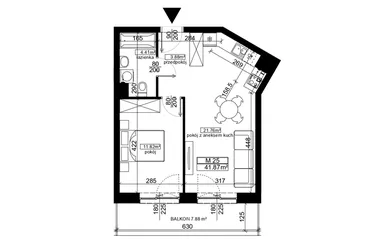 Rzut - Mieszkanie na sprzedaż 2 pokoje o powierzchni 41,87 m² - numer 25 w Ubocze