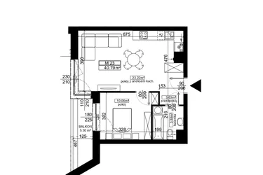 Rzut - Mieszkanie na sprzedaż 2 pokoje o powierzchni 40,87 m² - numer 23 w Ubocze