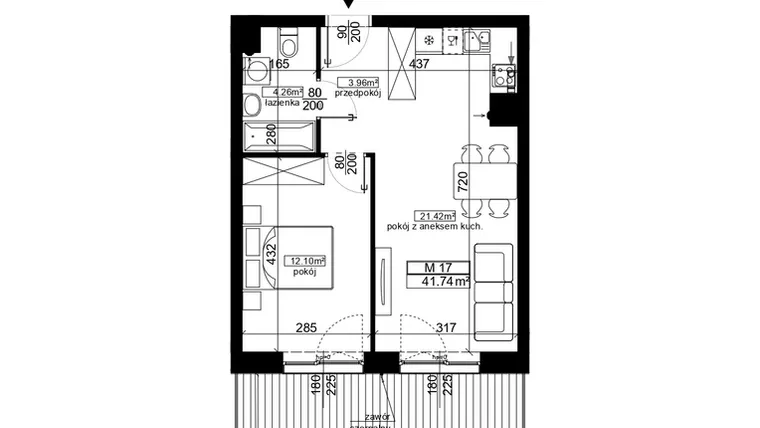 Rzut - Mieszkanie na sprzedaż 2 pokoje o powierzchni 41,74 m² - numer 17 w Ubocze