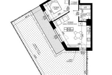 Rzut - Mieszkanie na sprzedaż 2 pokoje o powierzchni 39,55 m² - numer 15 w Ubocze