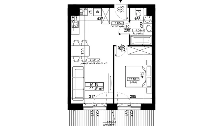 Rzut - Mieszkanie na sprzedaż 2 pokoje o powierzchni 41,84 m² - numer 18 w Ubocze