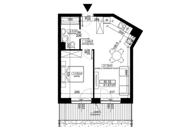 Rzut - Mieszkanie na sprzedaż 2 pokoje o powierzchni 41,87 m² - numer 16 w Ubocze