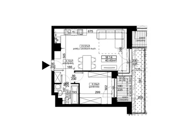 Rzut - Mieszkanie na sprzedaż 2 pokoje o powierzchni 40,49 m² - numer 14 w Ubocze