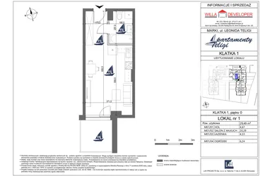 Rzut - Mieszkanie na sprzedaż 1 pokój o powierzchni 29,49 m² - numer 1 w Apartamenty Teligi