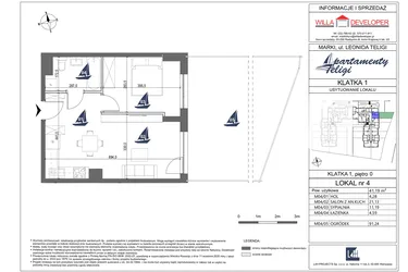 Rzut - Mieszkanie na sprzedaż 2 pokoje o powierzchni 41,19 m² - numer 4 w Apartamenty Teligi