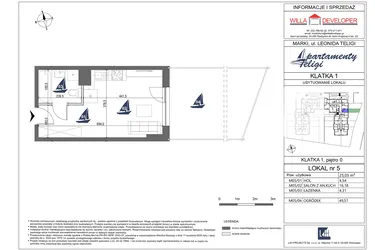 Rzut - Mieszkanie na sprzedaż 1 pokój o powierzchni 25,03 m² - numer 5 w Apartamenty Teligi