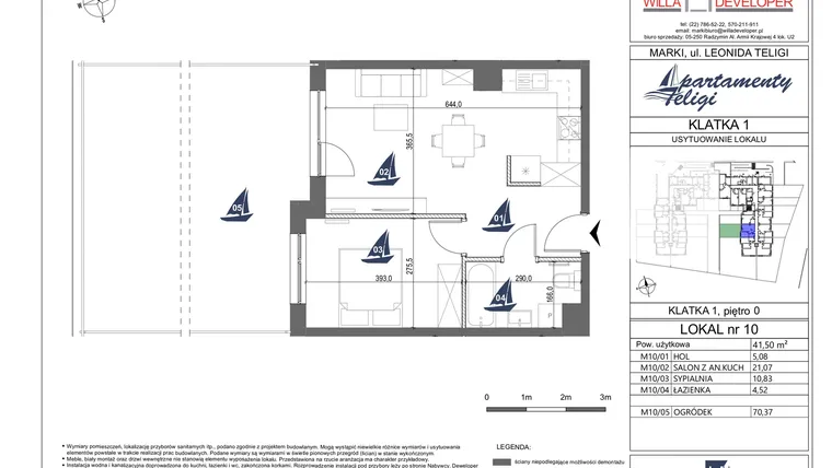 Rzut - Mieszkanie na sprzedaż 2 pokoje o powierzchni 41,5 m² - numer 10 w Apartamenty Teligi