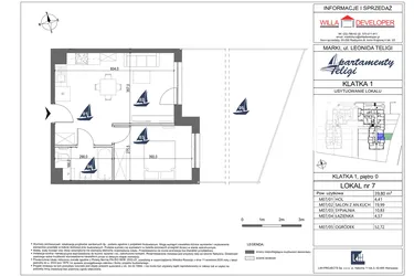Rzut - Mieszkanie na sprzedaż 2 pokoje o powierzchni 39,8 m² - numer 7 w Apartamenty Teligi