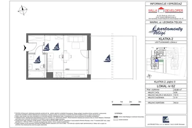 Rzut - Mieszkanie na sprzedaż 1 pokój o powierzchni 28,88 m² - numer 62 w Apartamenty Teligi