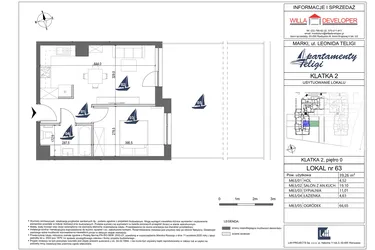Rzut - Mieszkanie na sprzedaż 2 pokoje o powierzchni 39,26 m² - numer 63 w Apartamenty Teligi
