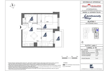 Rzut - Mieszkanie na sprzedaż 2 pokoje o powierzchni 39,03 m² - numer 16 w Apartamenty Teligi