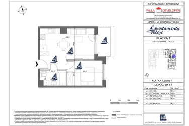 Rzut - Mieszkanie na sprzedaż 2 pokoje o powierzchni 39,19 m² - numer 17 w Apartamenty Teligi