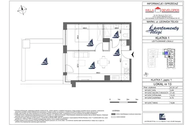 Rzut - Mieszkanie na sprzedaż 2 pokoje o powierzchni 41,91 m² - numer 13 w Apartamenty Teligi