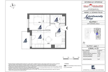 Rzut - Mieszkanie na sprzedaż 2 pokoje o powierzchni 41,09 m² - numer 23 w Apartamenty Teligi