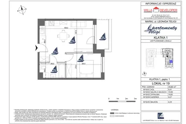 Rzut - Mieszkanie na sprzedaż 2 pokoje o powierzchni 39,8 m² - numer 19 w Apartamenty Teligi