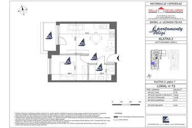 Rzut - Mieszkanie na sprzedaż 2 pokoje o powierzchni 38,29 m² - numer 73 w Apartamenty Teligi
