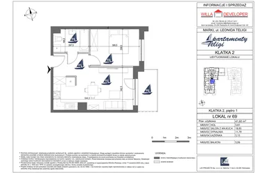 Rzut - Mieszkanie na sprzedaż 2 pokoje o powierzchni 41,6 m² - numer 69 w Apartamenty Teligi