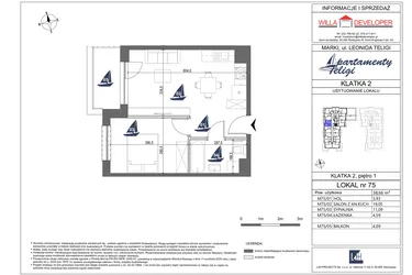 Rzut - Mieszkanie na sprzedaż 2 pokoje o powierzchni 38,66 m² - numer 75 w Apartamenty Teligi