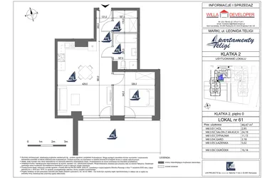 Rzut - Mieszkanie na sprzedaż 2 pokoje o powierzchni 46,47 m² - numer 61 w Apartamenty Teligi