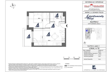 Rzut - Mieszkanie na sprzedaż 2 pokoje o powierzchni 39,69 m² - numer 76 w Apartamenty Teligi