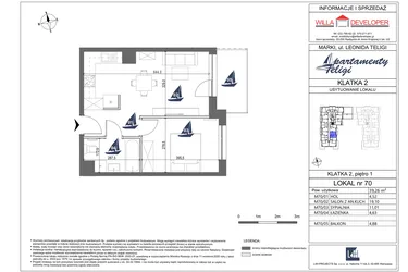 Rzut - Mieszkanie na sprzedaż 2 pokoje o powierzchni 39,26 m² - numer 70 w Apartamenty Teligi