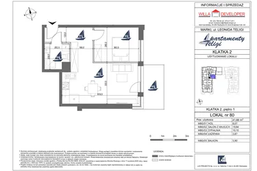 Rzut - Mieszkanie na sprzedaż 2 pokoje o powierzchni 41,88 m² - numer 80 w Apartamenty Teligi