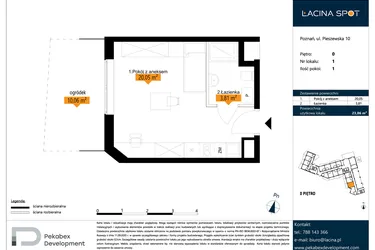 Rzut - Mieszkanie na sprzedaż 1 pokój o powierzchni 23,86 m² - numer B.0.1 w ŁACINA SPOT - apartamenty inwestycyjne