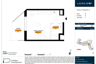 Rzut - Mieszkanie na sprzedaż 1 pokój o powierzchni 23,83 m² - numer B.0.3 w ŁACINA SPOT - apartamenty inwestycyjne
