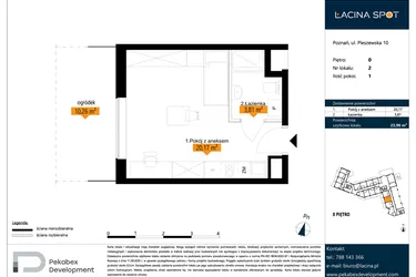 Rzut - Mieszkanie na sprzedaż 1 pokój o powierzchni 23,98 m² - numer B.0.2 w ŁACINA SPOT - apartamenty inwestycyjne