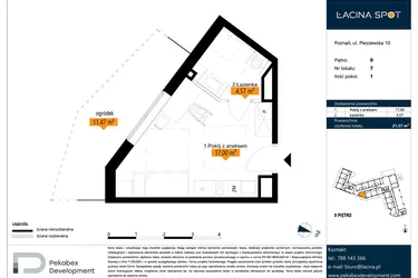 Rzut - Mieszkanie na sprzedaż 1 pokój o powierzchni 21,57 m² - numer B.0.7 w ŁACINA SPOT - apartamenty inwestycyjne
