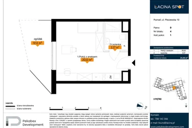 Rzut - Mieszkanie na sprzedaż 1 pokój o powierzchni 24,2 m² - numer B.0.4 w ŁACINA SPOT - apartamenty inwestycyjne