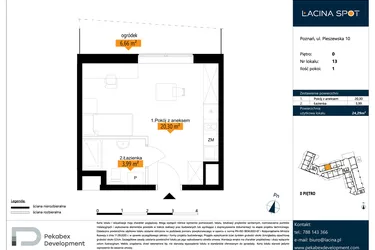 Rzut - Mieszkanie na sprzedaż 1 pokój o powierzchni 24,29 m² - numer B.0.13 w ŁACINA SPOT - apartamenty inwestycyjne