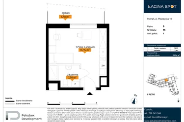 Rzut - Mieszkanie na sprzedaż 1 pokój o powierzchni 20,94 m² - numer B.0.15 w ŁACINA SPOT - apartamenty inwestycyjne