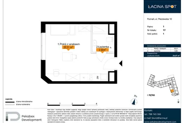 Rzut - Mieszkanie na sprzedaż 1 pokój o powierzchni 24,07 m² - numer B.1.17 w ŁACINA SPOT - apartamenty inwestycyjne