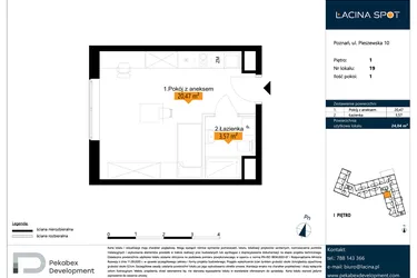 Rzut - Mieszkanie na sprzedaż 1 pokój o powierzchni 24,04 m² - numer B.1.19 w ŁACINA SPOT - apartamenty inwestycyjne