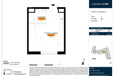 Rzut - Mieszkanie na sprzedaż 1 pokój o powierzchni 24,2 m² - numer B.1.20 w ŁACINA SPOT - apartamenty inwestycyjne