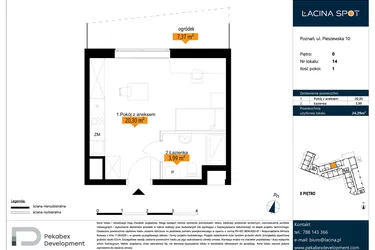 Rzut - Mieszkanie na sprzedaż 1 pokój o powierzchni 24,29 m² - numer B.0.14 w ŁACINA SPOT - apartamenty inwestycyjne