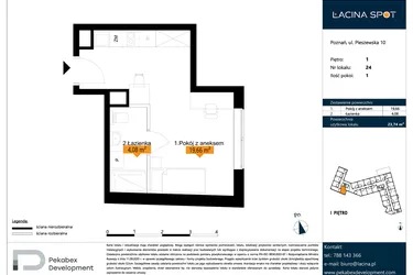 Rzut - Mieszkanie na sprzedaż 1 pokój o powierzchni 23,74 m² - numer B.1.24 w ŁACINA SPOT - apartamenty inwestycyjne