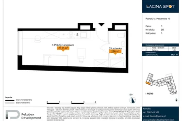 Rzut - Mieszkanie na sprzedaż 1 pokój o powierzchni 24,21 m² - numer B.1.25 w ŁACINA SPOT - apartamenty inwestycyjne