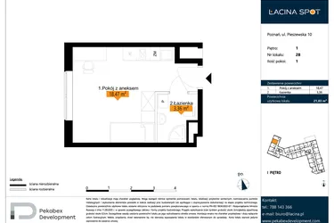 Rzut - Mieszkanie na sprzedaż 1 pokój o powierzchni 21,83 m² - numer B.1.28 w ŁACINA SPOT - apartamenty inwestycyjne