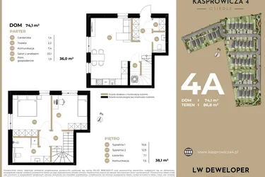 Rzut - Dom na sprzedaż 2 pokoje o powierzchni 74,1 m² - numer 4A w Kasprowicza 4