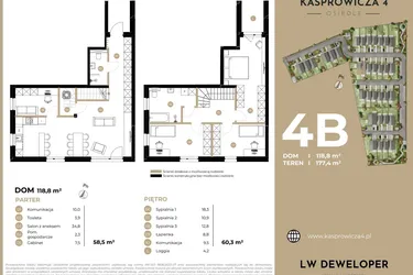 Rzut - Dom na sprzedaż 5 pokoi o powierzchni 118,8 m² - numer 4B w Kasprowicza 4