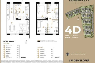 Rzut - Dom na sprzedaż 4 pokoje o powierzchni 96,4 m² - numer 4D w Kasprowicza 4