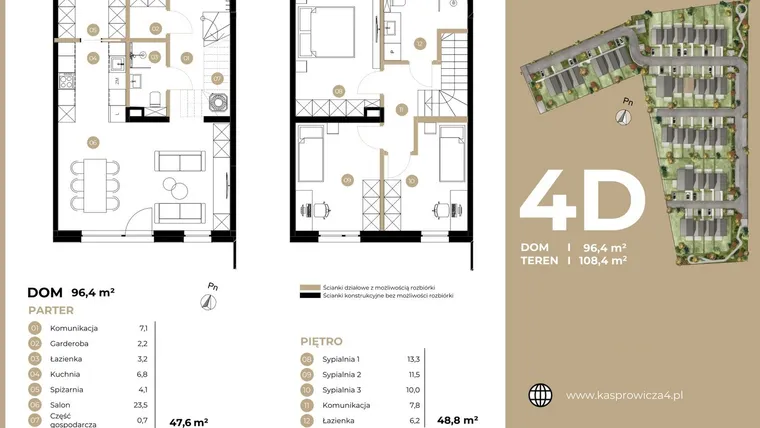 Rzut - Dom na sprzedaż 4 pokoje o powierzchni 96,4 m² - numer 4D w Kasprowicza 4