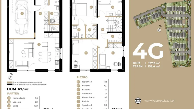 Rzut - Dom na sprzedaż 4 pokoje o powierzchni 127,3 m² - numer 4G w Kasprowicza 4