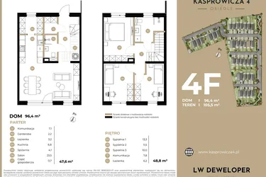 Rzut - Dom na sprzedaż 4 pokoje o powierzchni 96,4 m² - numer 4F w Kasprowicza 4